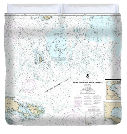 Nautical Chart 16547 Sanak Island Sandman Reefs, Northeast Harbor, Peterson Salmon Bays, Sanak Harbor Duvet Cover