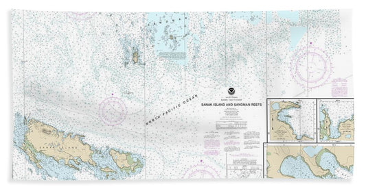 Nautical Chart-16547 Sanak Island-sandman Reefs, Northeast Harbor, Peterson-salmon Bays, Sanak Harbor - Beach Towel