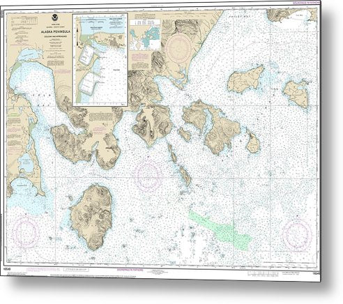 A beuatiful Metal Print of the Nautical Chart-16549 Cold Bay-Approaches, Alaska Pen, King Cove Harbor - Metal Print by SeaKoast.  100% Guarenteed!