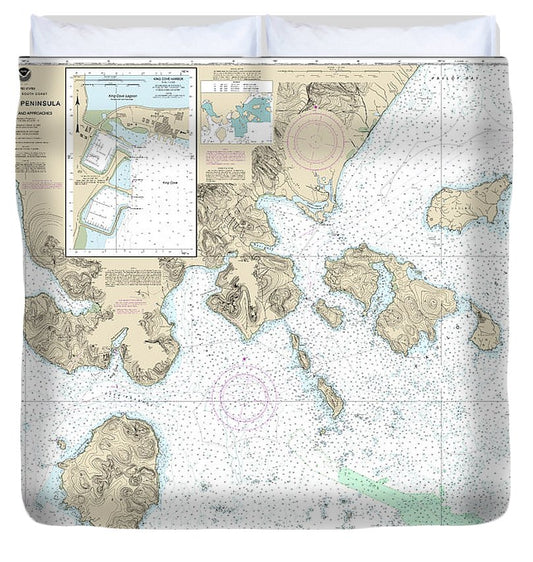 Nautical Chart 16549 Cold Bay Approaches, Alaska Pen, King Cove Harbor Duvet Cover