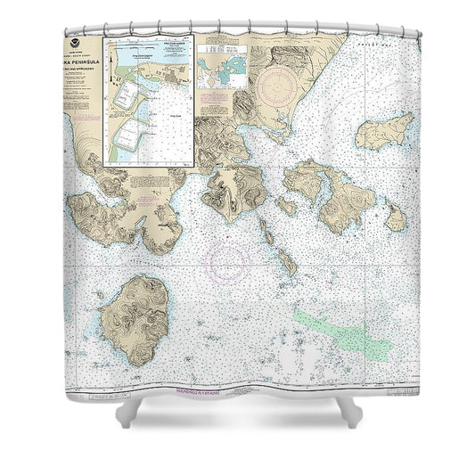 Nautical Chart 16549 Cold Bay Approaches, Alaska Pen, King Cove Harbor Shower Curtain