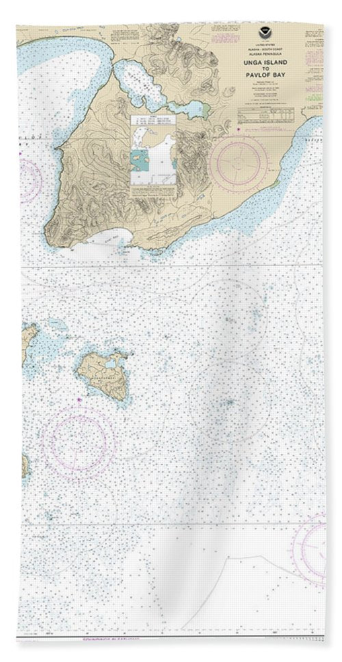 Nautical Chart-16551 Unga Island-pavlof Bay, Alaska Pen - Bath Towel