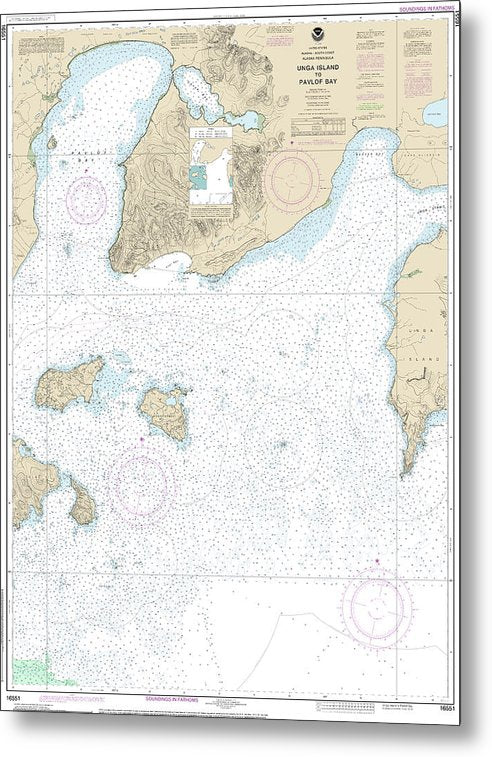 A beuatiful Metal Print of the Nautical Chart-16551 Unga Island-Pavlof Bay, Alaska Pen - Metal Print by SeaKoast.  100% Guarenteed!