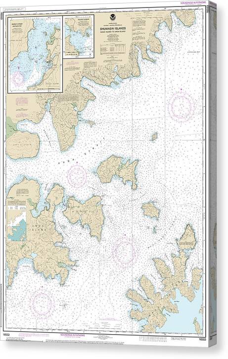 Nautical Chart-16553 Shumagin Islands-Nagai I-Unga I, Delarof Harbor, Popof Strait, Northern Part Canvas Print