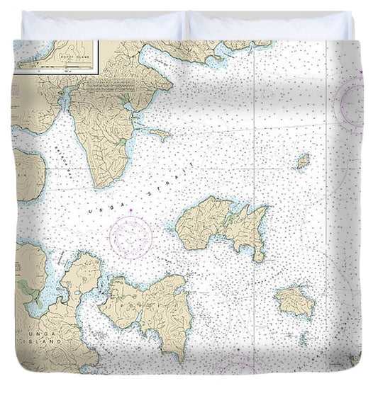 Nautical Chart 16553 Shumagin Islands Nagai I Unga I, Delarof Harbor, Popof Strait, Northern Part Duvet Cover