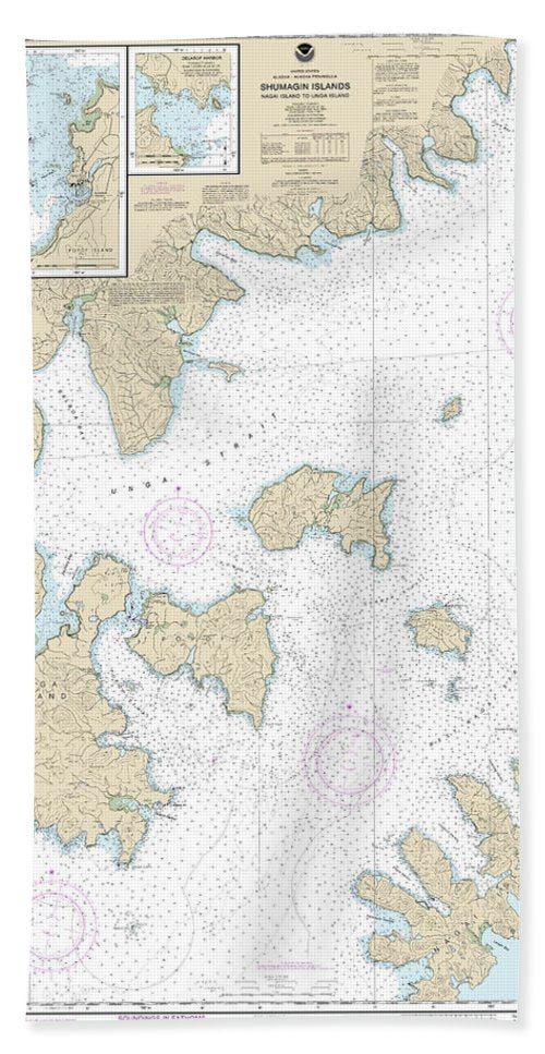 Nautical Chart-16553 Shumagin Islands-nagai I-unga I, Delarof Harbor, Popof Strait, Northern Part - Bath Towel