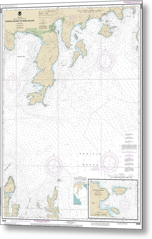A beuatiful Metal Print of the Nautical Chart-16556 Chiachi Island-Nagai Island, Chiachi Islands Anchorage - Metal Print by SeaKoast.  100% Guarenteed!