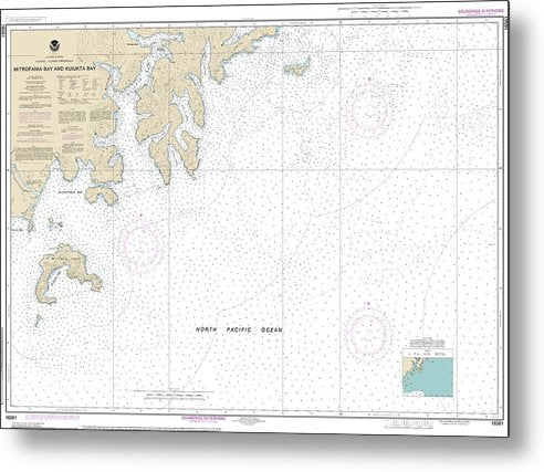 A beuatiful Metal Print of the Nautical Chart-16561 Mitrofania Bay-Kuiukta Bay - Metal Print by SeaKoast.  100% Guarenteed!