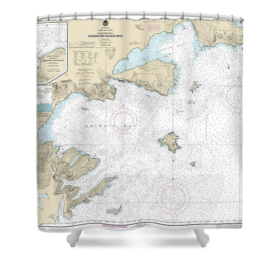 Nautical Chart 16566 Chignik Kujulik Bays, Alaska Pen, Anchorage Mud Bays, Chignik Bay Shower Curtain