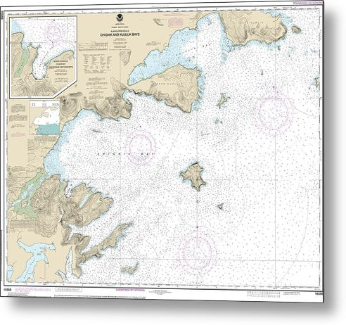 A beuatiful Metal Print of the Nautical Chart-16566 Chignik-Kujulik Bays, Alaska Pen, Anchorage-Mud Bays, Chignik Bay - Metal Print by SeaKoast.  100% Guarenteed!
