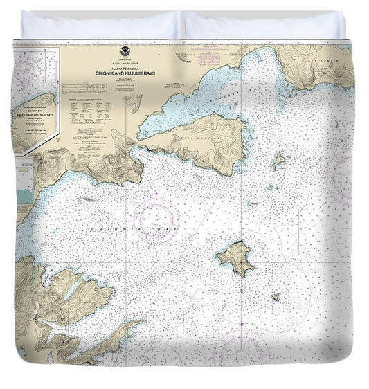 Nautical Chart 16566 Chignik Kujulik Bays, Alaska Pen, Anchorage Mud Bays, Chignik Bay Duvet Cover