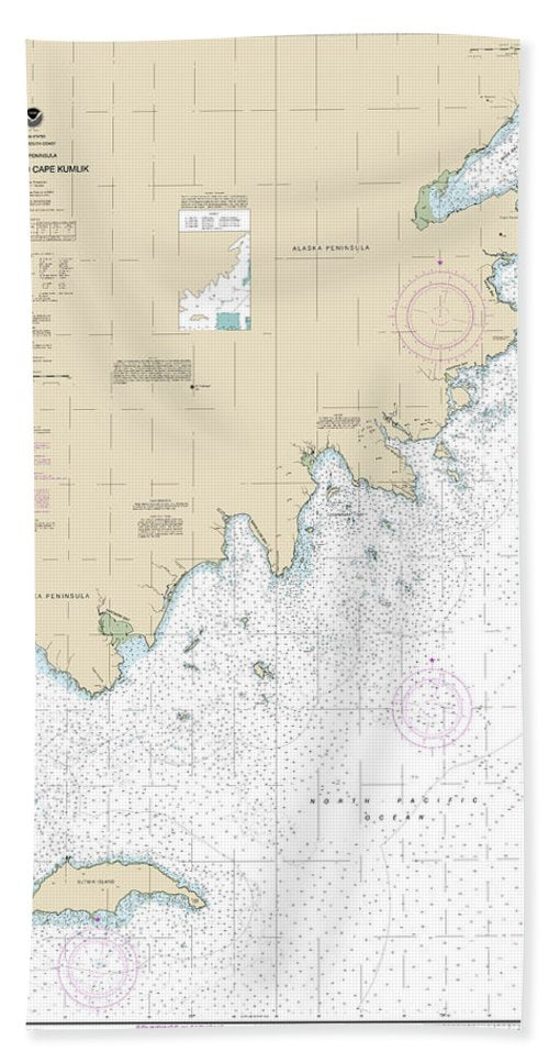 Nautical Chart-16568 Wide Bay-cape Kumlik, Alaska Pen - Beach Towel