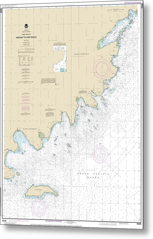 A beuatiful Metal Print of the Nautical Chart-16568 Wide Bay-Cape Kumlik, Alaska Pen - Metal Print by SeaKoast.  100% Guarenteed!