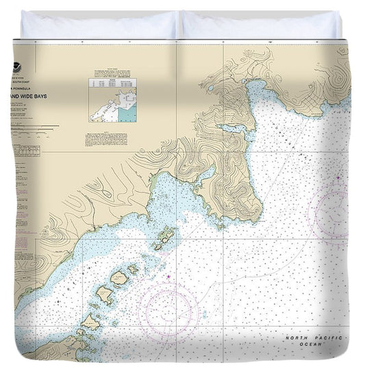 Nautical Chart 16570 Portage Wide Bays, Alaska Pen Duvet Cover