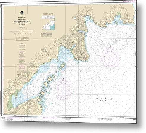 A beuatiful Metal Print of the Nautical Chart-16570 Portage-Wide Bays, Alaska Pen - Metal Print by SeaKoast.  100% Guarenteed!