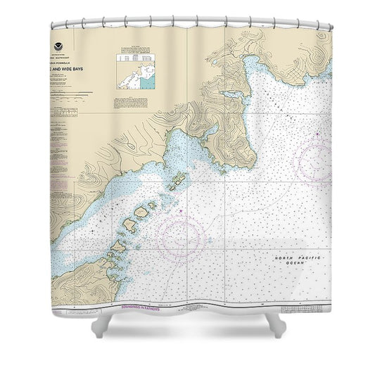 Nautical Chart 16570 Portage Wide Bays, Alaska Pen Shower Curtain