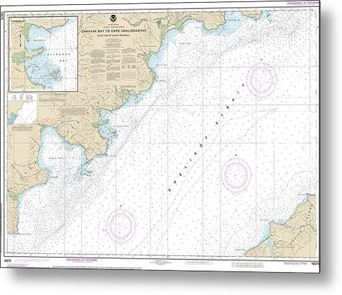 A beuatiful Metal Print of the Nautical Chart-16575 Dakavak Bay-Cape Unalishagvak, Alinchak Bay - Metal Print by SeaKoast.  100% Guarenteed!