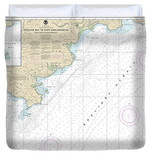 Nautical Chart 16575 Dakavak Bay Cape Unalishagvak, Alinchak Bay Duvet Cover