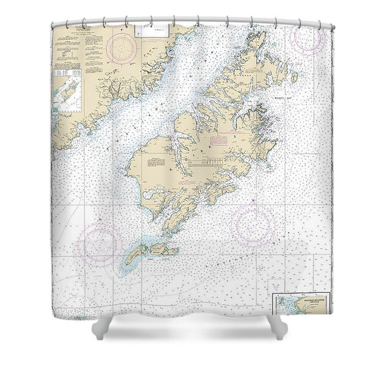 Nautical Chart 16580 Kodiak Island, Southwest Anchorage, Chirikof Island Shower Curtain