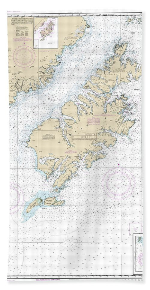 Nautical Chart-16580 Kodiak Island, Southwest Anchorage, Chirikof Island - Beach Towel