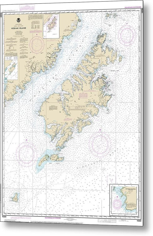 A beuatiful Metal Print of the Nautical Chart-16580 Kodiak Island, Southwest Anchorage, Chirikof Island - Metal Print by SeaKoast.  100% Guarenteed!