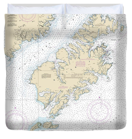 Nautical Chart 16580 Kodiak Island, Southwest Anchorage, Chirikof Island Duvet Cover