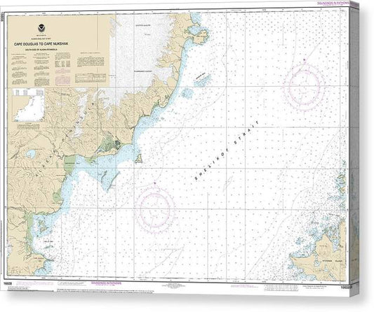 Nautical Chart-16608 Shelikof Strait-Cape Douglas-Cape Nukshak Canvas Print