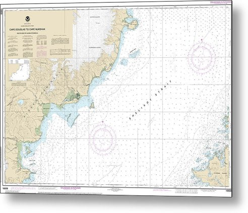 A beuatiful Metal Print of the Nautical Chart-16608 Shelikof Strait-Cape Douglas-Cape Nukshak - Metal Print by SeaKoast.  100% Guarenteed!