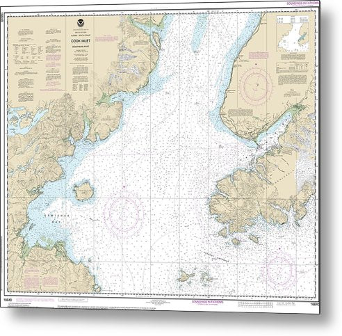 A beuatiful Metal Print of the Nautical Chart-16640 Cook Inlet-Southern Part - Metal Print by SeaKoast.  100% Guarenteed!