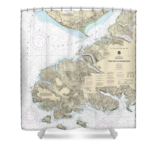 Nautical Chart 16645 Gore Point Anchor Point Shower Curtain