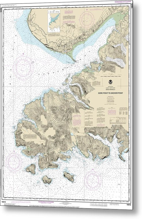 A beuatiful Metal Print of the Nautical Chart-16645 Gore Point-Anchor Point - Metal Print by SeaKoast.  100% Guarenteed!