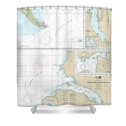 Nautical Chart 16646 Ports Southeastern Cook Inlet Port Chatham, Port Graham, Seldovia Bay, Seldovia Harbor, Approaches Homer Hbr, Homer Harbor Shower Curtain