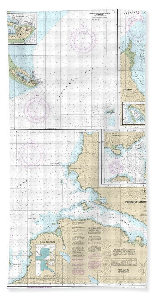 Nautical Chart-16646 Ports-southeastern Cook Inlet Port Chatham, Port Graham, Seldovia Bay, Seldovia Harbor, Approaches-homer Hbr, Homer Harbor - Beach Towel