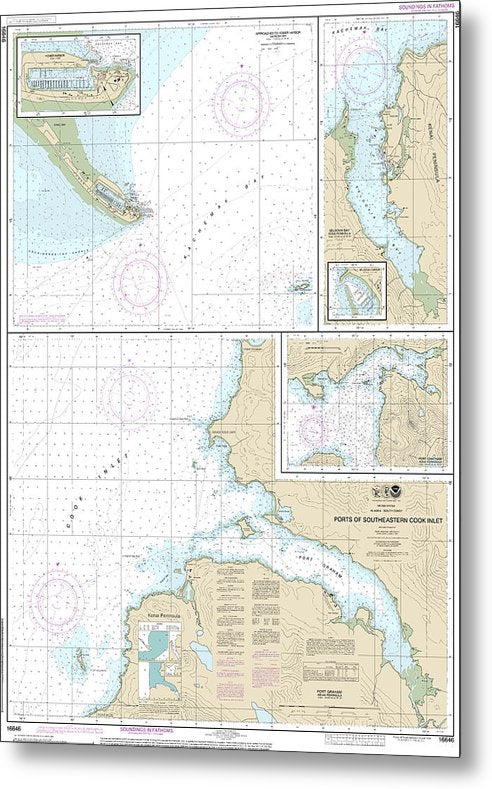 A beuatiful Metal Print of the Nautical Chart-16646 Ports-Southeastern Cook Inlet Port Chatham, Port Graham, Seldovia Bay, Seldovia Harbor, Approaches-Homer Hbr, Homer Harbor - Metal Print by SeaKoast.  100% Guarenteed!