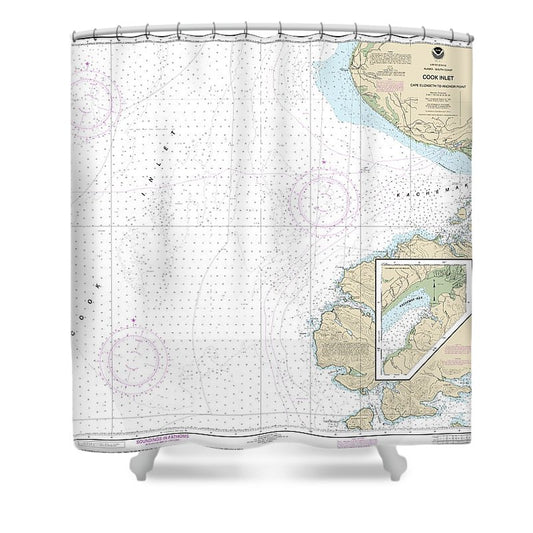 Nautical Chart 16647 Cook Inlet Cape Elizabeth Anchor Point Shower Curtain