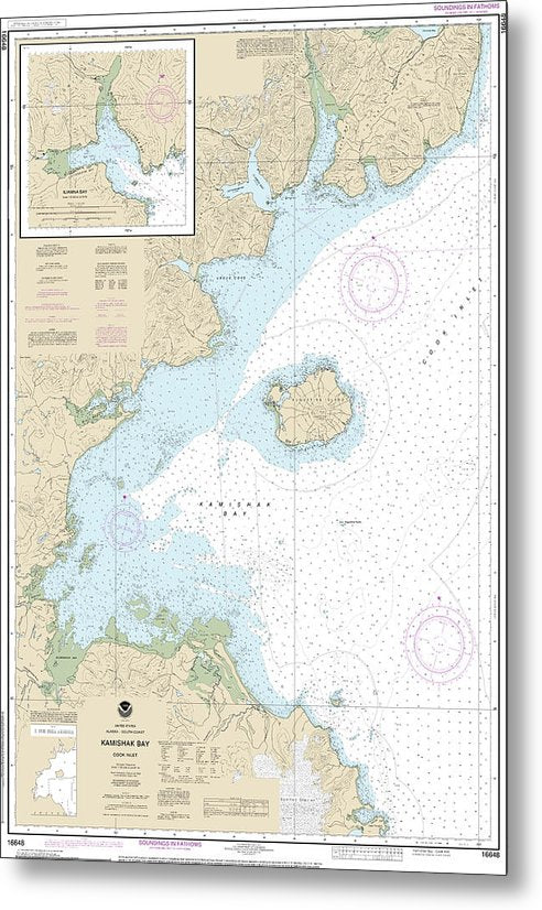 A beuatiful Metal Print of the Nautical Chart-16648 Kamishak Bay, Lliamna Bay - Metal Print by SeaKoast.  100% Guarenteed!