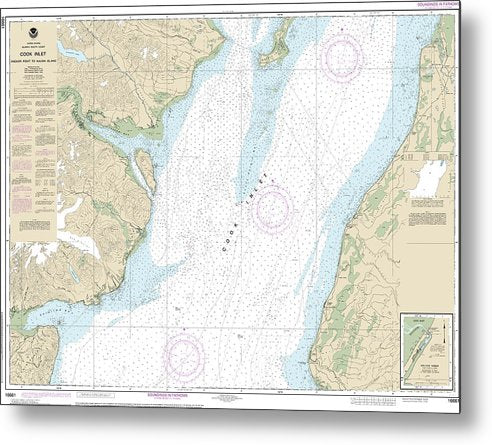 A beuatiful Metal Print of the Nautical Chart-16661 Cook Inlet-Anchor Point-Kalgin Island, Ninilchik Harbor - Metal Print by SeaKoast.  100% Guarenteed!