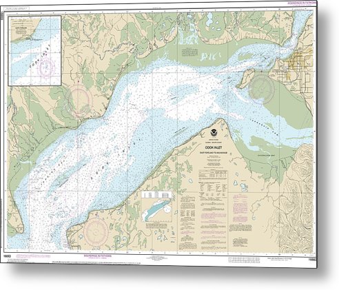 A beuatiful Metal Print of the Nautical Chart-16663 Cook Inlet-East Foreland-Anchorage, North Foreland - Metal Print by SeaKoast.  100% Guarenteed!