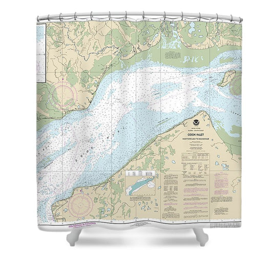 Nautical Chart 16663 Cook Inlet East Foreland Anchorage, North Foreland Shower Curtain