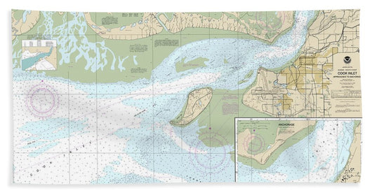 Nautical Chart-16665 Cook Inlet-approaches-anchorage, Anchorage - Bath Towel