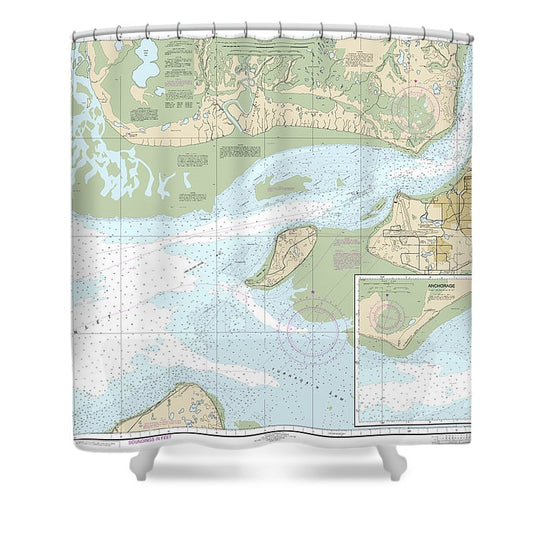 Nautical Chart 16665 Cook Inlet Approaches Anchorage, Anchorage Shower Curtain