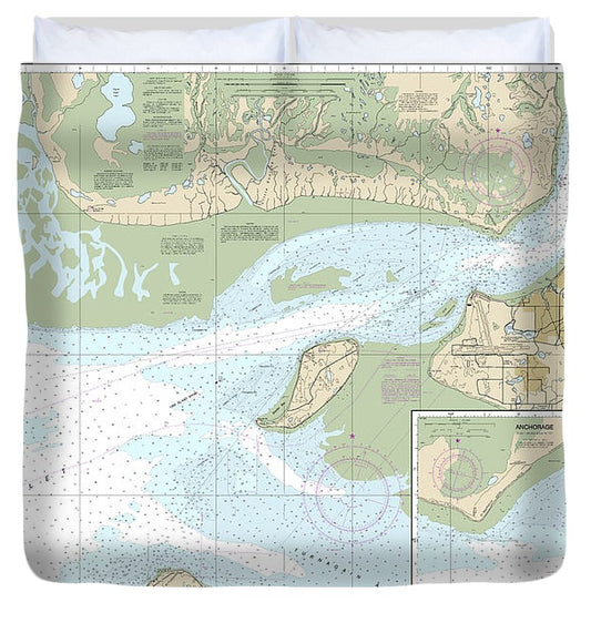 Nautical Chart 16665 Cook Inlet Approaches Anchorage, Anchorage Duvet Cover