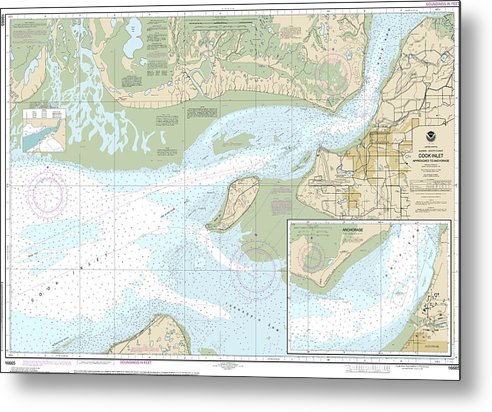 A beuatiful Metal Print of the Nautical Chart-16665 Cook Inlet-Approaches-Anchorage, Anchorage - Metal Print by SeaKoast.  100% Guarenteed!
