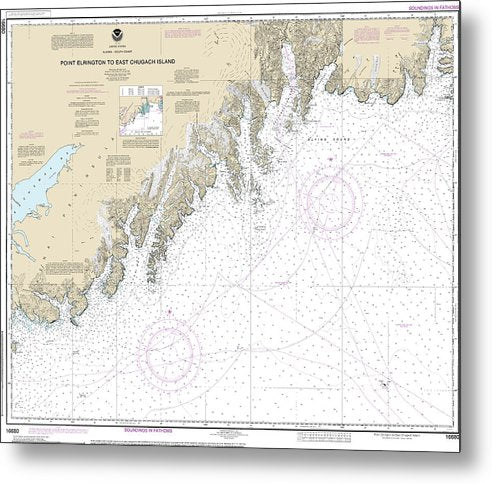 A beuatiful Metal Print of the Nautical Chart-16680 Point Elrington-East Chugach Island - Metal Print by SeaKoast.  100% Guarenteed!