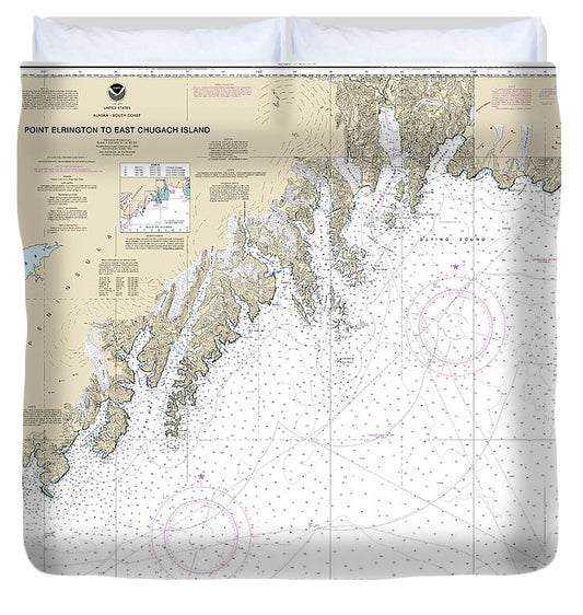 Nautical Chart 16680 Point Elrington East Chugach Island Duvet Cover