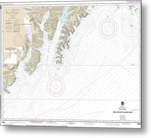 A beuatiful Metal Print of the Nautical Chart-16681 Seal Rocks-Gore Point - Metal Print by SeaKoast.  100% Guarenteed!