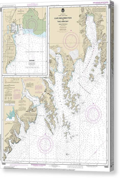 Nautical Chart-16682 Cape Resurrection-Two Arm Bay, Seward Canvas Print