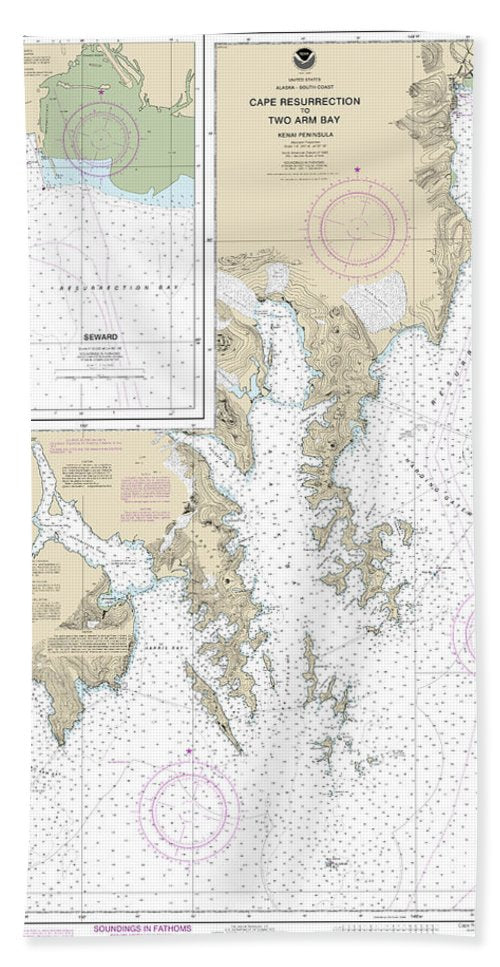 Nautical Chart-16682 Cape Resurrection-two Arm Bay, Seward - Bath Towel