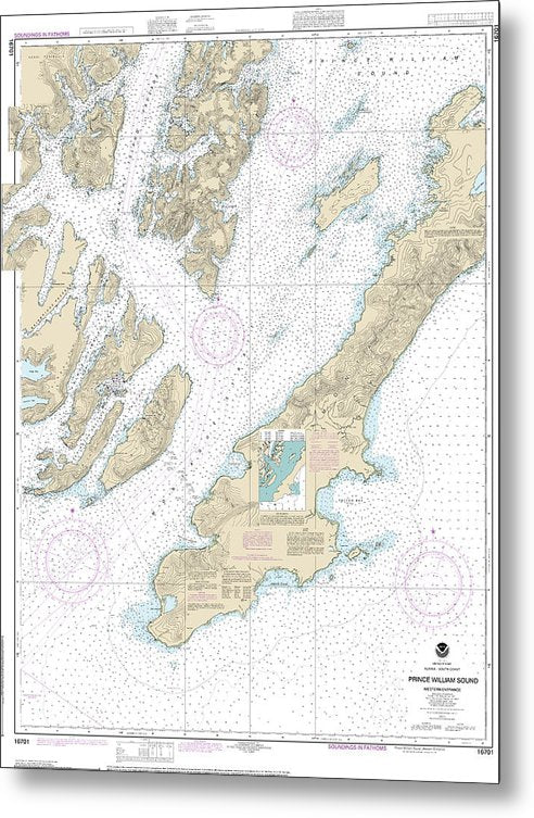 A beuatiful Metal Print of the Nautical Chart-16701 Prince William Sound-Western Entrance - Metal Print by SeaKoast.  100% Guarenteed!