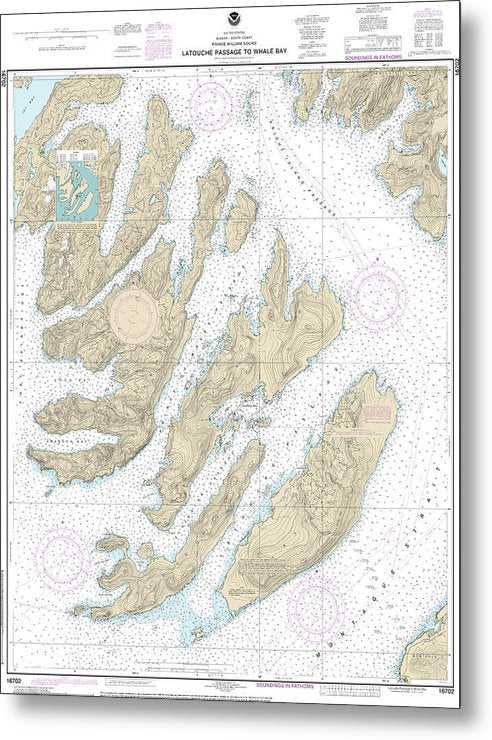 A beuatiful Metal Print of the Nautical Chart-16702 Latouche Passage-Whale Bay - Metal Print by SeaKoast.  100% Guarenteed!